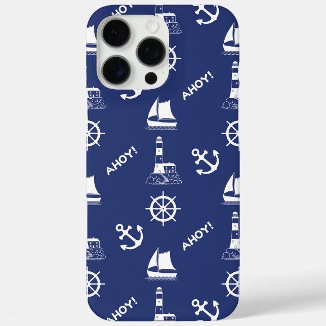 Sailing Illustrative Pattern White+Navy Blue Case-Mate iPhone Case (Back)