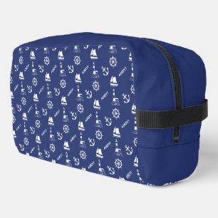 Sailing Illustrative Sml Ptn White+Navy Blue Dopp Kit