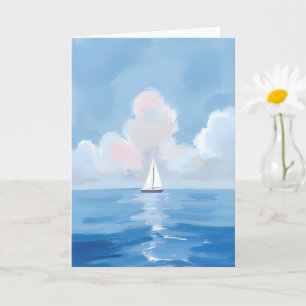 Sailing in Blue Coastal Sailboat Ocean Painting Card