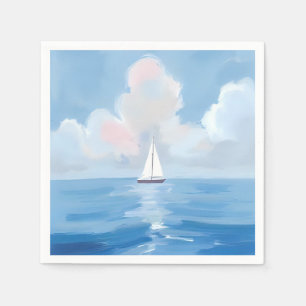 Sailing in Blue Coastal Sailboat Ocean Painting Napkin