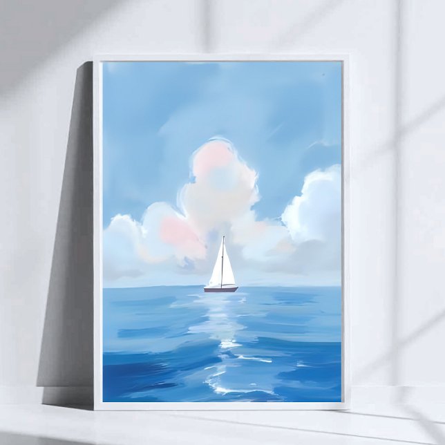 Sailing in Blue | Coastal Sailboat Ocean Painting Poster (Creator Uploaded)