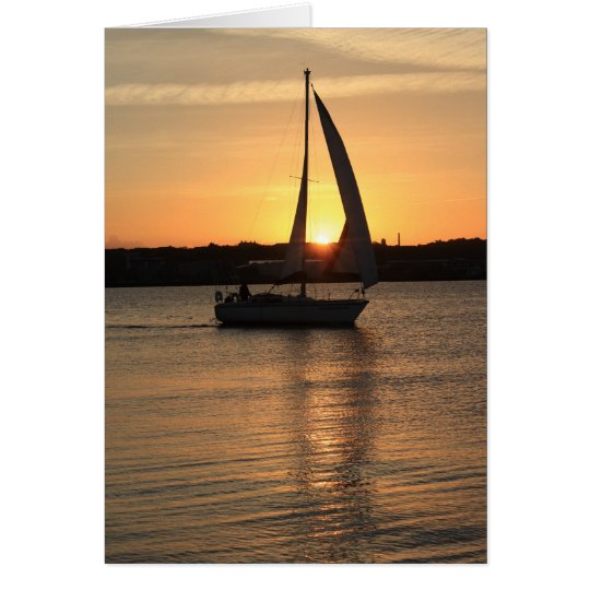 Sailing in Cardiff Bay at Sunset. Card