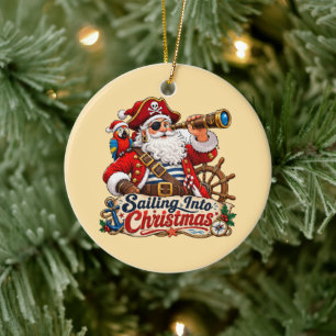 Sailing Into Christmas Pirate Santa Ceramic Ornament