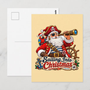 Sailing Into Christmas Pirate Santa Postcard