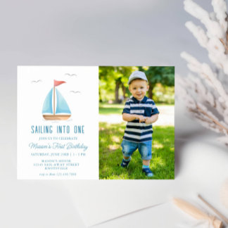 Sailing into One Nautical Birthday Photo Invitation