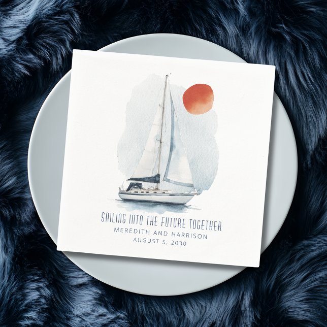 Sailing into the Future Together Nautical Wedding Napkin (Sailing Into The Future Together Sailboat Wedding Napkins)