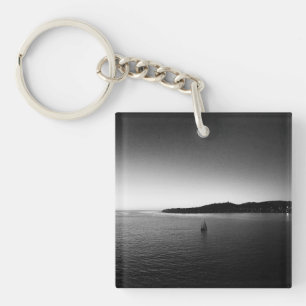 Sailing into the Horizon Black and White Key Ring