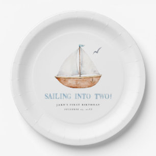 Sailing Into Two Nautical Birthday Paper Plate