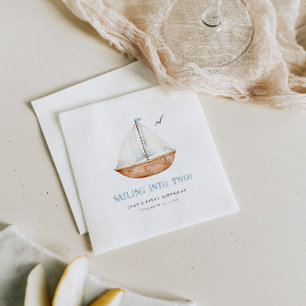 Sailing Into Two Nautical Birthday Party Napkin