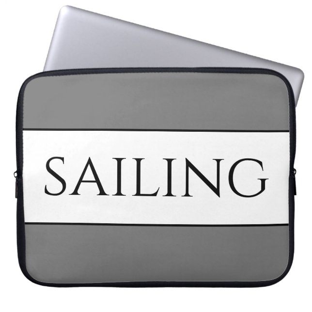 SAILING Modern Sporty Grey White Summer Stripes Laptop Sleeve (Front)