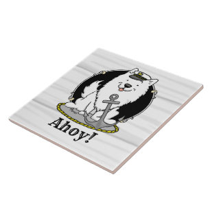 Sailing Nautical American Eskimo Dog Cute Eskie Ceramic Tile