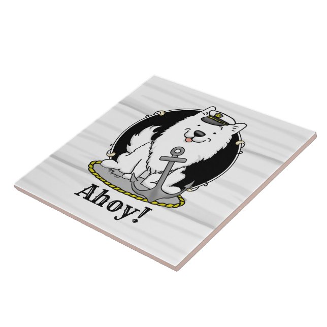 Sailing Nautical American Eskimo Dog Cute Eskie Ceramic Tile (Side)