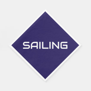 SAILING Nautical White Slant Text On Navy Blue Napkin