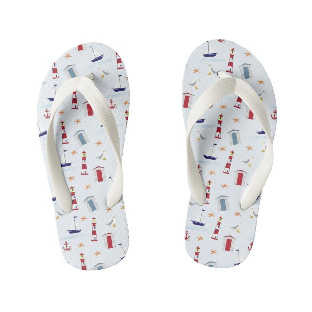 Sailing Ocean Nautical Lighthouse Anchor Sail Boat Kid's Thongs (Footbed)
