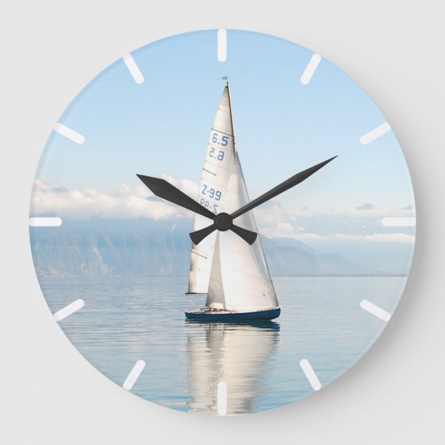 Sailing on a Calm Mirror-like Sea Bay Large Clock (Front)