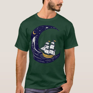 Sailing on the Moon at Night Sea Sailboat Sail Oce T-Shirt