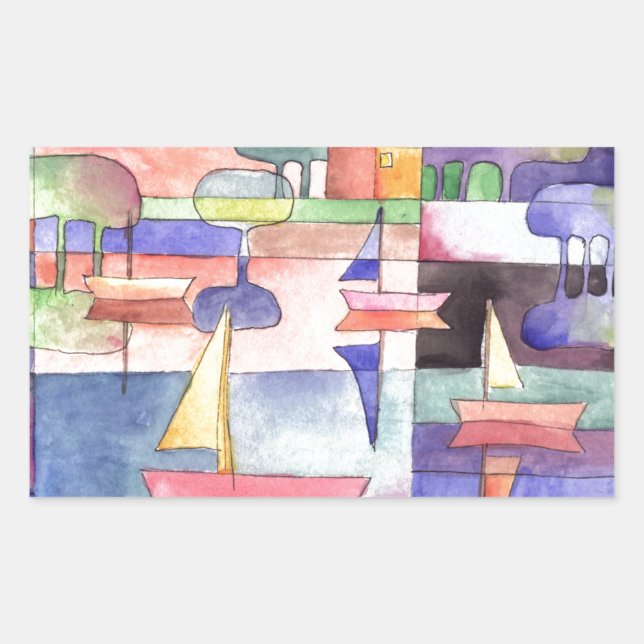 SAILING ON THE WATER Boat Watercolor Paining Rectangular Sticker (Front)