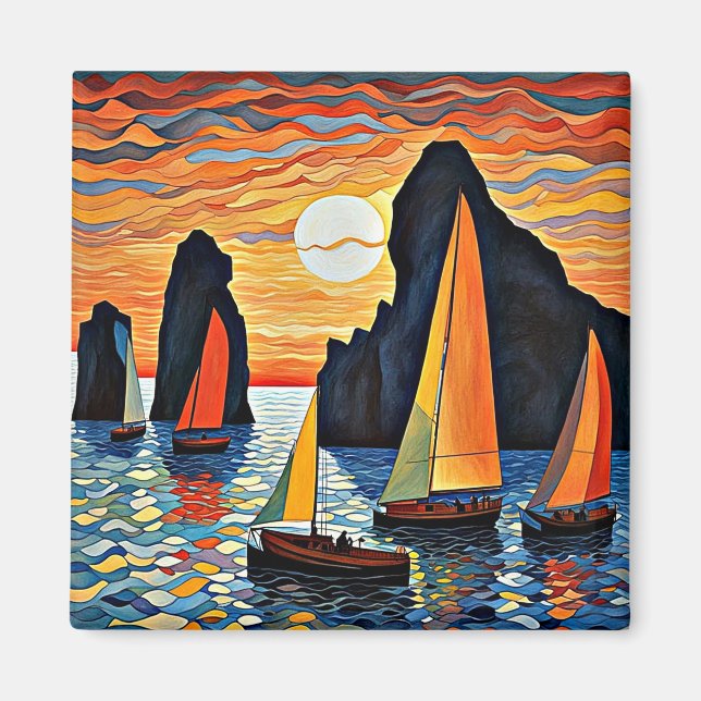 Sailing past rocks magnet (Front)