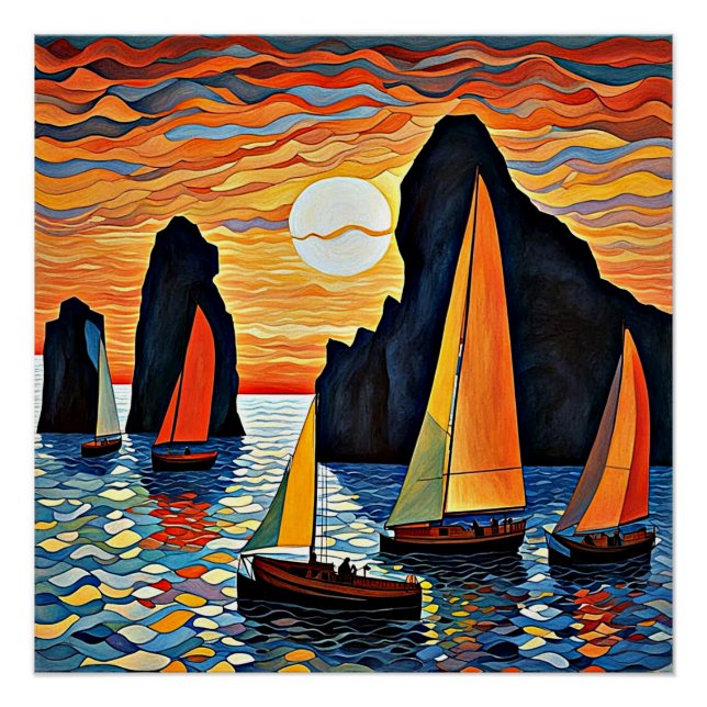 Sailing past rocks poster (Front)