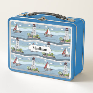 Sailing Pattern custom name lunch boxes