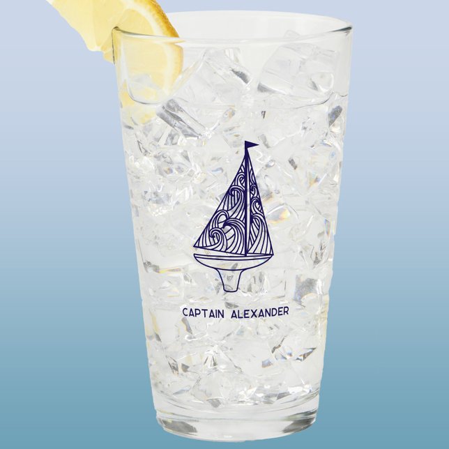 Sailing Personalised Captain Name Glass (Personalized sailing boat yacht captain custom name glass tumbler)