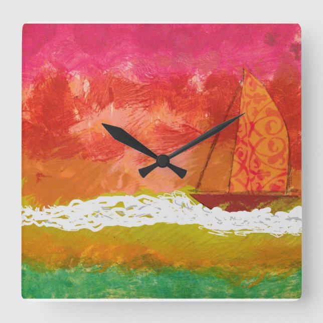 Sailing Red Skies  Square Wall Clock (Front)