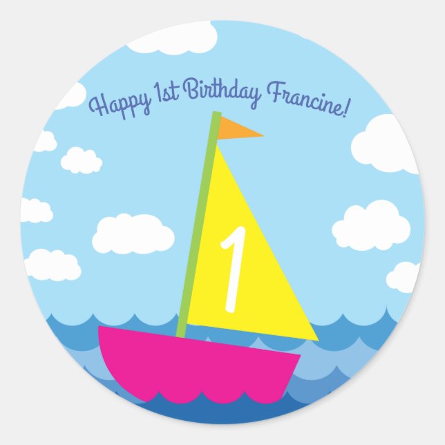 Sailing Sail Boat Cute Boy Kid's Birthday Party Classic Round Sticker (Front)