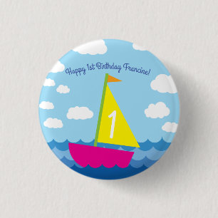 Sailing Sail Boat Cute Spring 1st Birthday Party 3 Cm Round Badge