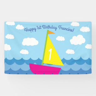 Sailing Sail Boat Cute Spring 1st Birthday Party Banner