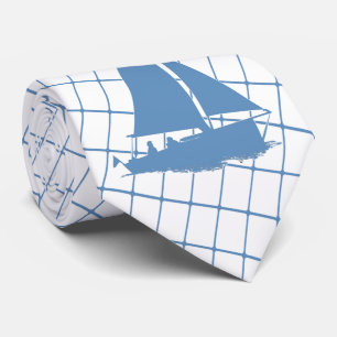 Sailing Sail Boat on Blue Check Necktie