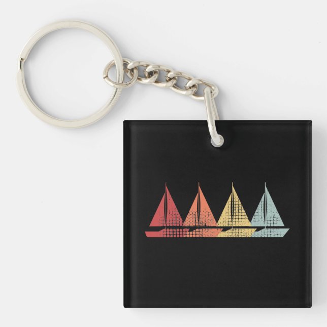 Sailing Sail Boat Retro Key Ring (Front)