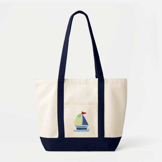 SAILING SAIL BOAT Tote Bag - add a NAME! (Front)