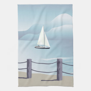 Sailing Sailboat Aqua Ocean Kitchen Towel