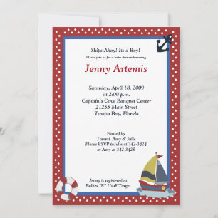 Sailing Sailboat Boat l Baby Shower 5x7 Invitation