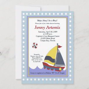 Sailing Sailboat Boat Nautical Baby Shower 5x7 Invitation