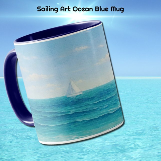 Sailing Sailboat Ocean Blue Mug Cup (Sailing Sailboat Ocean Art Mug)