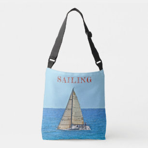 "SAILING" /SAILBOAT ON THE OCEAN CROSS-OVER TOTE