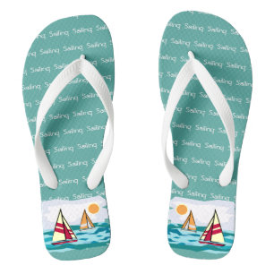 Sailing Sailboat Tiled Text Design Flip Flops