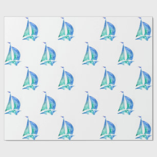 Sailing Sailboat Watercolor Wrapping Paper Art