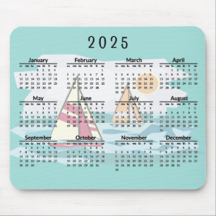 Sailing Sailboats Design 2025 Calendar Mouse Pad