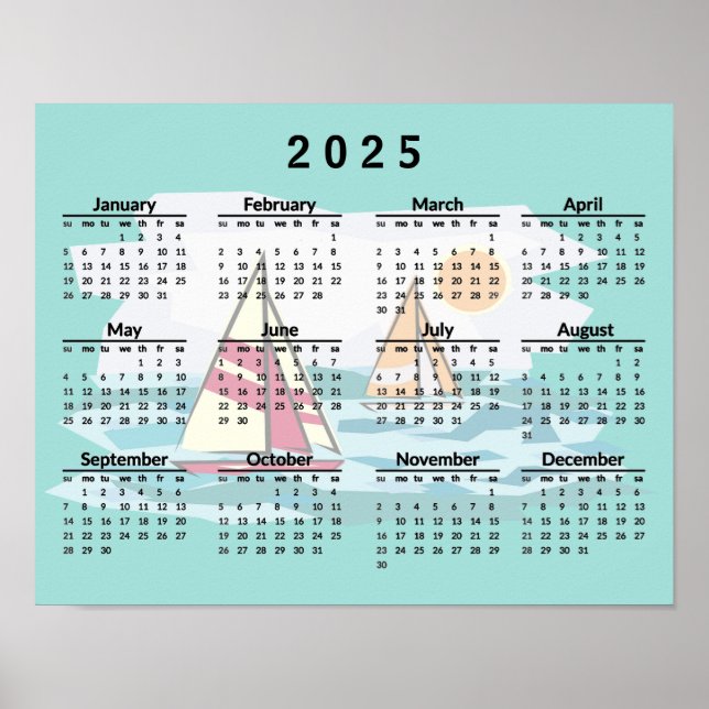 Sailing Sailboats Design 2025 Calendar Poster (Front)