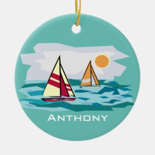 Sailing, Sailboats Design Ceramic Ornament