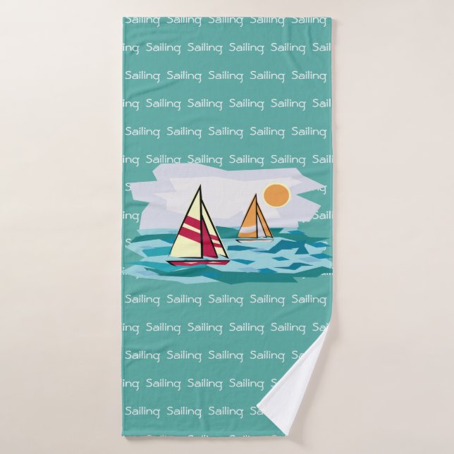 Sailing Sailboats Tiled Text Design Towel Set (Bath Towel)
