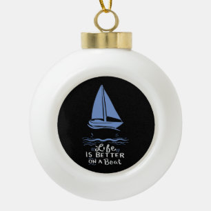 Sailing Sailing Boat Ceramic Ball Christmas Ornament