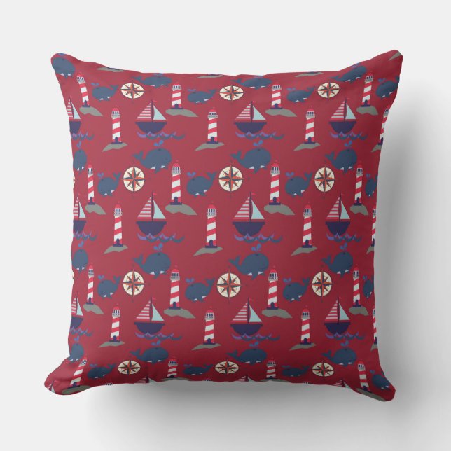 Sailing, Sailing! | Striped Lighthouses | Saliboat Cushion (Front)