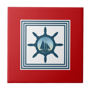 Sailing scene ceramic tile