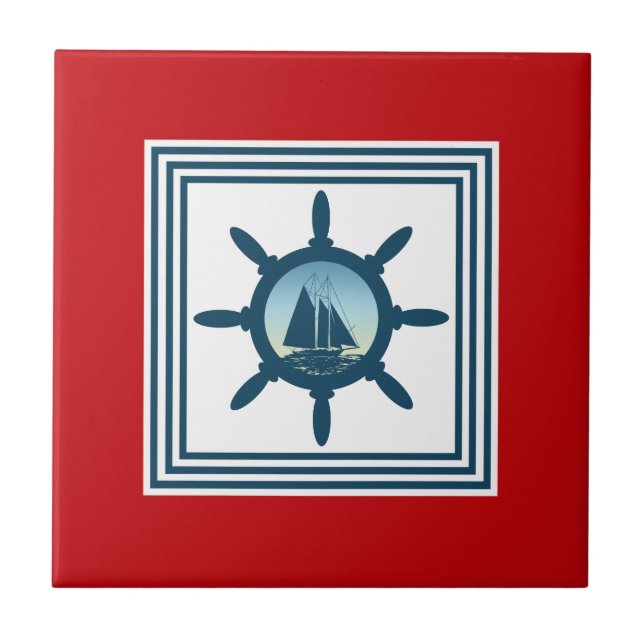 Sailing scene ceramic tile (Front)