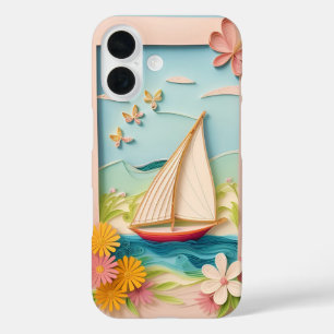 Sailing Scene Craft With Quilling Flowers iPhone 16 Case