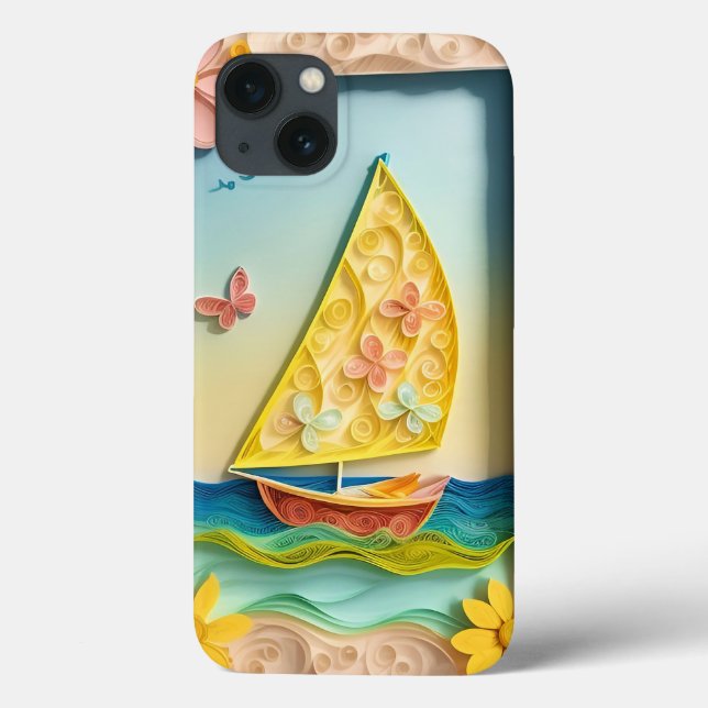 Sailing Scene Craft With Quilling Flowers Case-Mate iPhone Case (Back)
