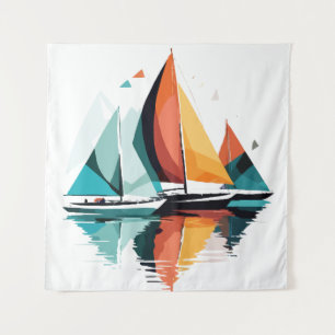 Sailing Sea Calm Tranquil Ocean Outdoors Adventure Tapestry
